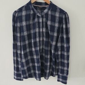 NWOT Lucky Brand Checkered Navy and White Blouse